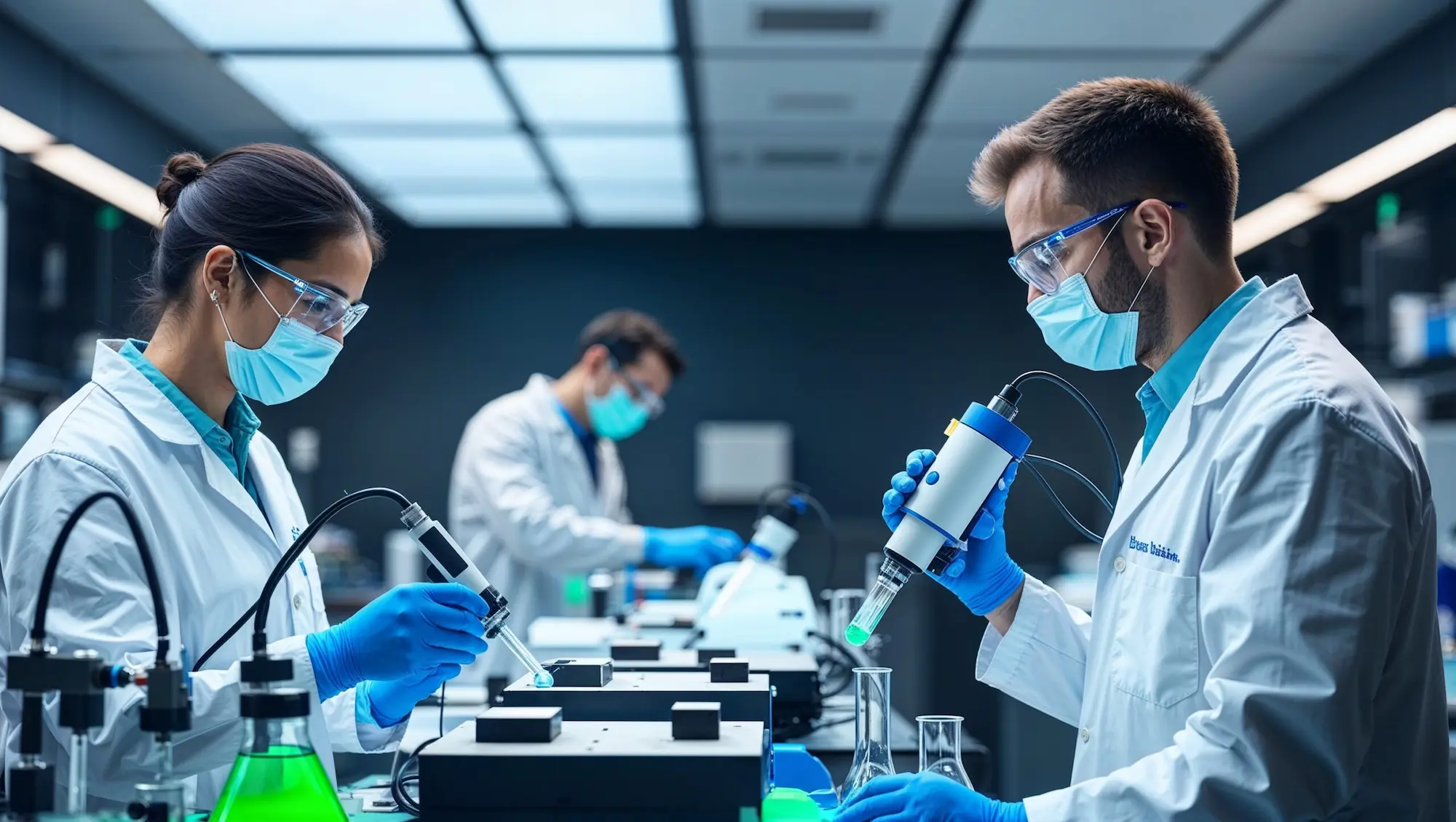 Científicos trabajando en laboratorio
